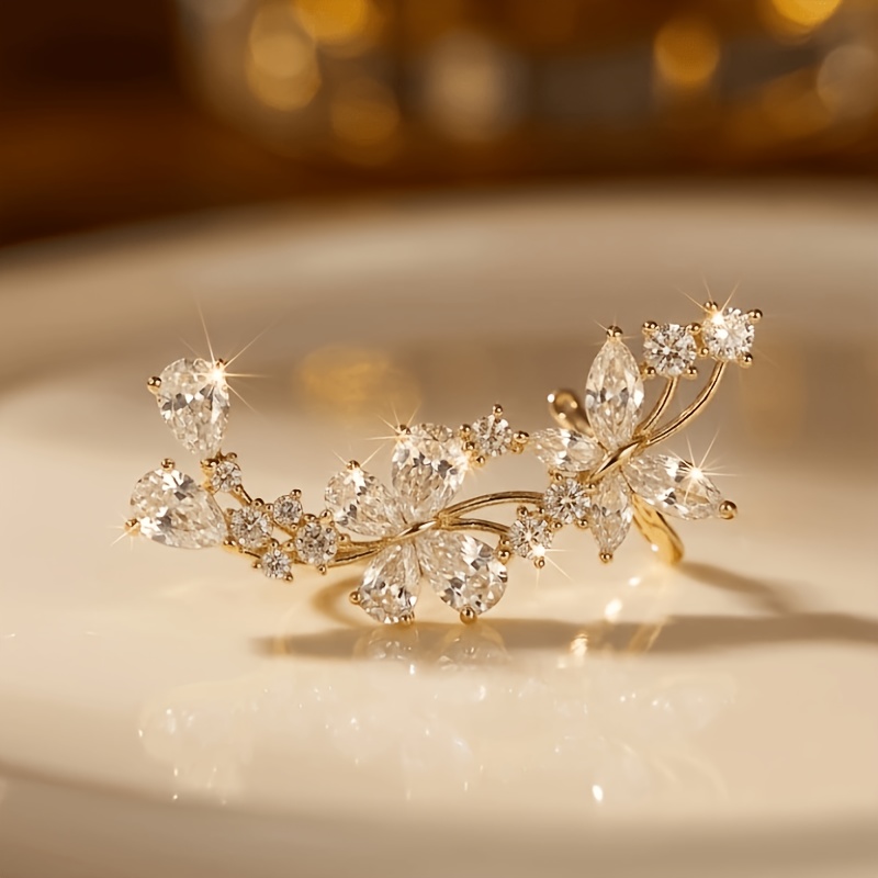 Elegant Butterfly Ear Clip Stud with Synthetic Zirconia, Fashionable
